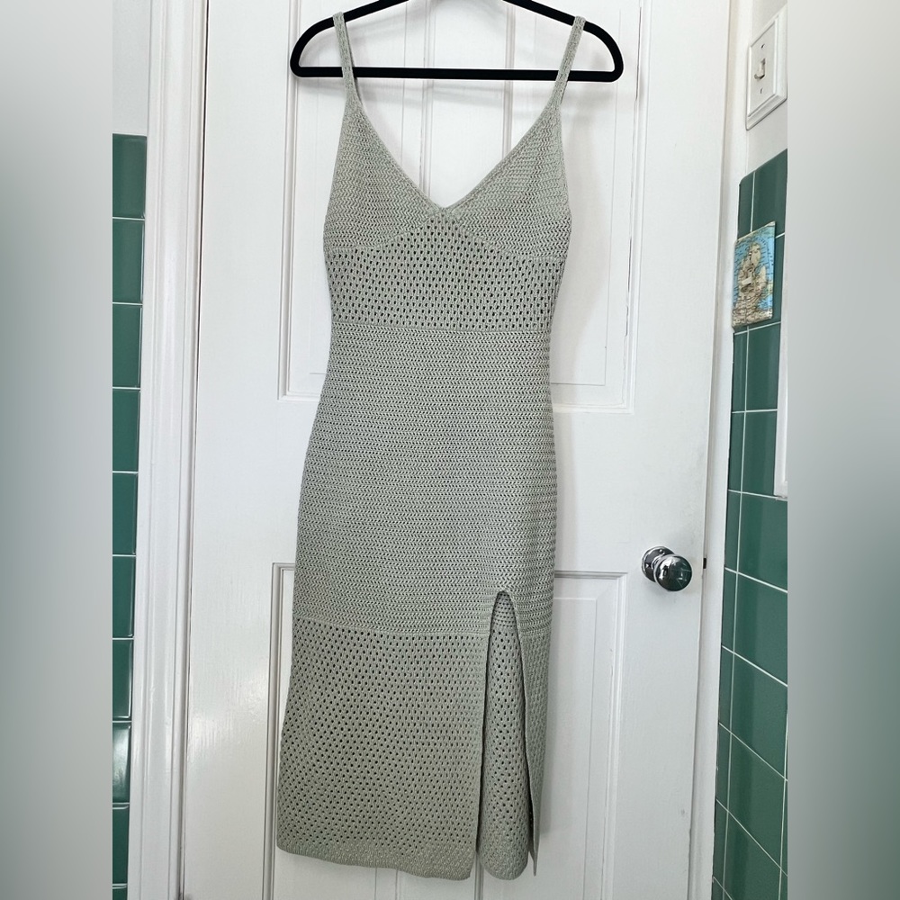 Aritzia Evie Midi Dress in Silver Sage Green
